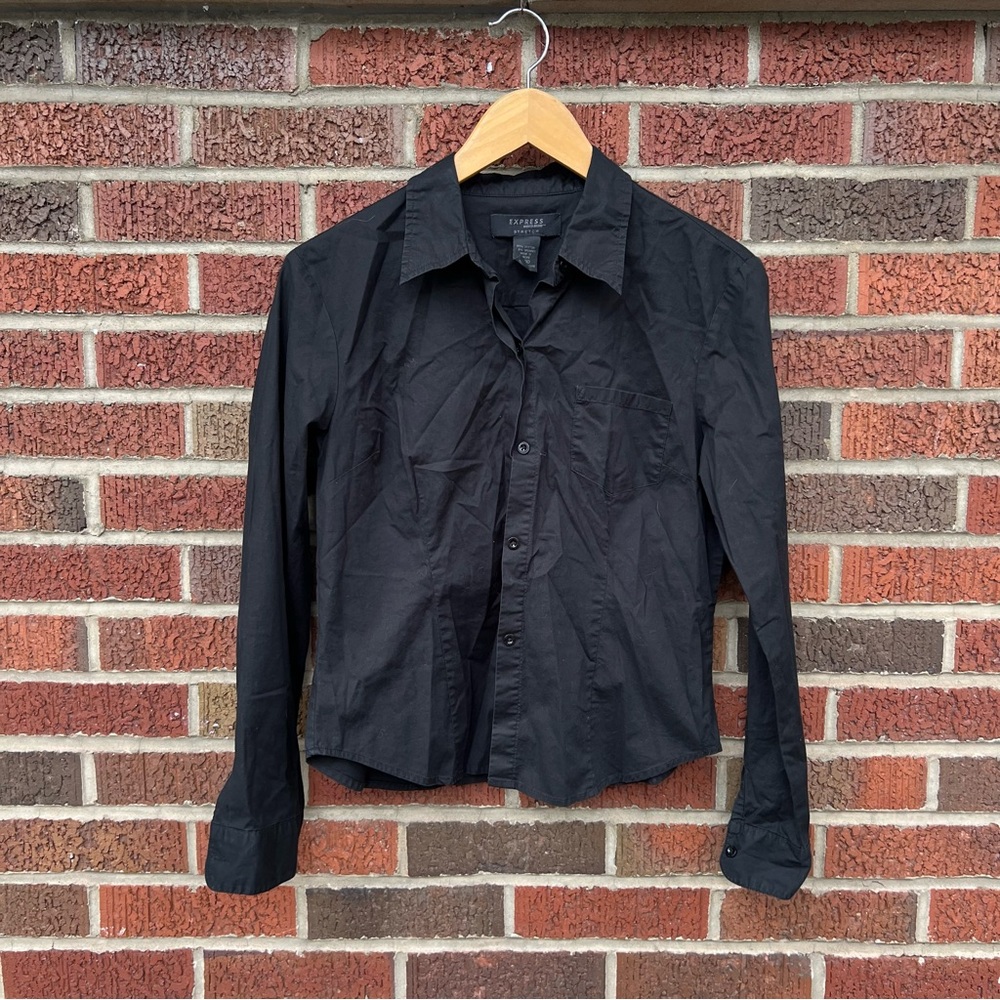 Express Black Collared Stretch Button Down Dress … - image 1